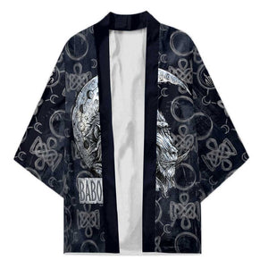 Khonsu Ancient Egyptian Kimono with Dark Celtic Knot Pattern, Baboon Guardian Symbol, and Moon Healer Motif - African Pride