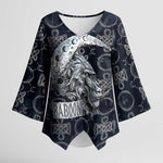 Khonsu Ancient Egyptian Kimono Sleeve Blouse with Dark Celtic Knot Pattern, Baboon Guardian Symbol, and Moon Healer Motif - African Pride