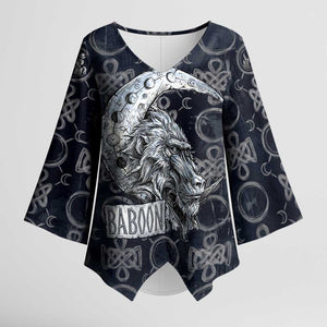 Khonsu Ancient Egyptian Kimono Sleeve Blouse with Dark Celtic Knot Pattern, Baboon Guardian Symbol, and Moon Healer Motif - African Pride