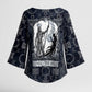 Khonsu Ancient Egyptian Kimono Sleeve Blouse with Dark Celtic Knot Pattern, Baboon Guardian Symbol, and Moon Healer Motif - African Pride