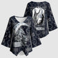 Khonsu Ancient Egyptian Kimono Sleeve Blouse with Dark Celtic Knot Pattern, Baboon Guardian Symbol, and Moon Healer Motif - African Pride