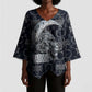 Khonsu Ancient Egyptian Kimono Sleeve Blouse with Dark Celtic Knot Pattern, Baboon Guardian Symbol, and Moon Healer Motif - African Pride