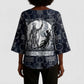 Khonsu Ancient Egyptian Kimono Sleeve Blouse with Dark Celtic Knot Pattern, Baboon Guardian Symbol, and Moon Healer Motif - African Pride