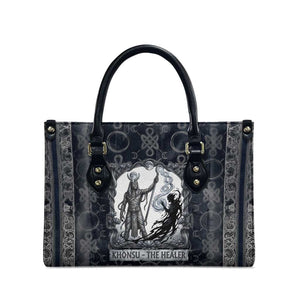 Khonsu Ancient Egyptian Leather Bag with Dark Celtic Knot Pattern, Baboon Guardian Symbol, and Moon Healer Motif - African Pride