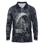 Khonsu Ancient Egyptian Long Sleeve Polo Shirt with Dark Celtic Knot Pattern, Baboon Guardian Symbol, and Moon Healer Motif - African Pride