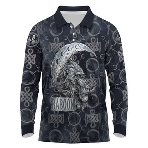 Khonsu Ancient Egyptian Long Sleeve Polo Shirt with Dark Celtic Knot Pattern, Baboon Guardian Symbol, and Moon Healer Motif - African Pride