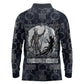 Khonsu Ancient Egyptian Long Sleeve Polo Shirt with Dark Celtic Knot Pattern, Baboon Guardian Symbol, and Moon Healer Motif - African Pride
