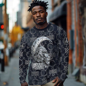 Khonsu Ancient Egyptian Long Sleeve Shirt with Dark Celtic Knot Pattern, Baboon Guardian Symbol, and Moon Healer Motif - African Pride