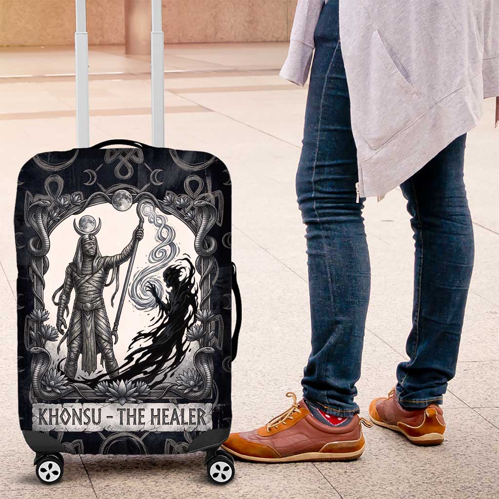 Khonsu Ancient Egyptian Luggage Cover with Dark Celtic Knot Pattern, Baboon Guardian Symbol, and Moon Healer Motif - African Pride