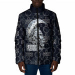 Khonsu Ancient Egyptian Padded Jacket with Dark Celtic Knot Pattern, Baboon Guardian Symbol, and Moon Healer Motif - African Pride