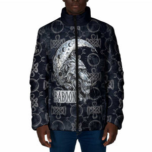 Khonsu Ancient Egyptian Padded Jacket with Dark Celtic Knot Pattern, Baboon Guardian Symbol, and Moon Healer Motif - African Pride