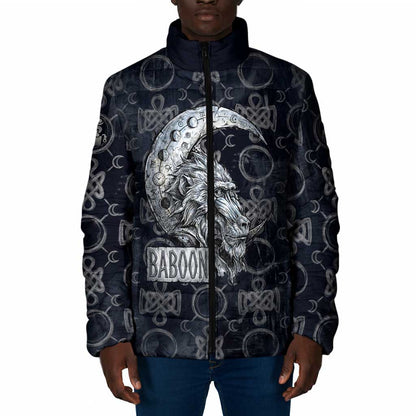 Khonsu Ancient Egyptian Padded Jacket with Dark Celtic Knot Pattern, Baboon Guardian Symbol, and Moon Healer Motif - African Pride