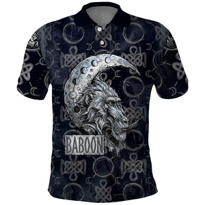 Khonsu Ancient Egyptian Polo Shirt with Dark Celtic Knot Pattern, Baboon Guardian Symbol, and Moon Healer Motif - African Pride