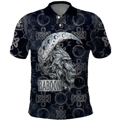Khonsu Ancient Egyptian Polo Shirt with Dark Celtic Knot Pattern, Baboon Guardian Symbol, and Moon Healer Motif - African Pride