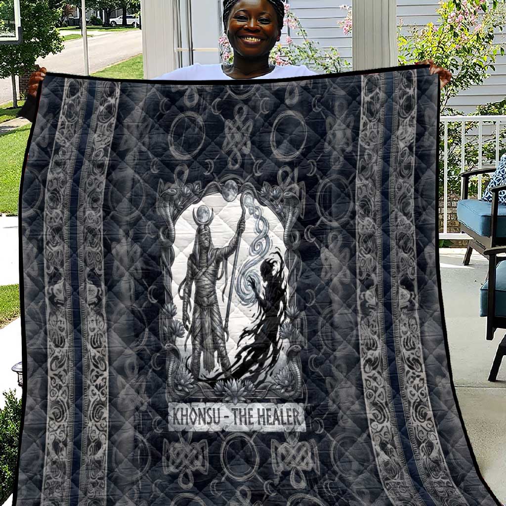 Khonsu Ancient Egyptian Quilt with Dark Celtic Knot Pattern, Baboon Guardian Symbol, and Moon Healer Motif - African Pride