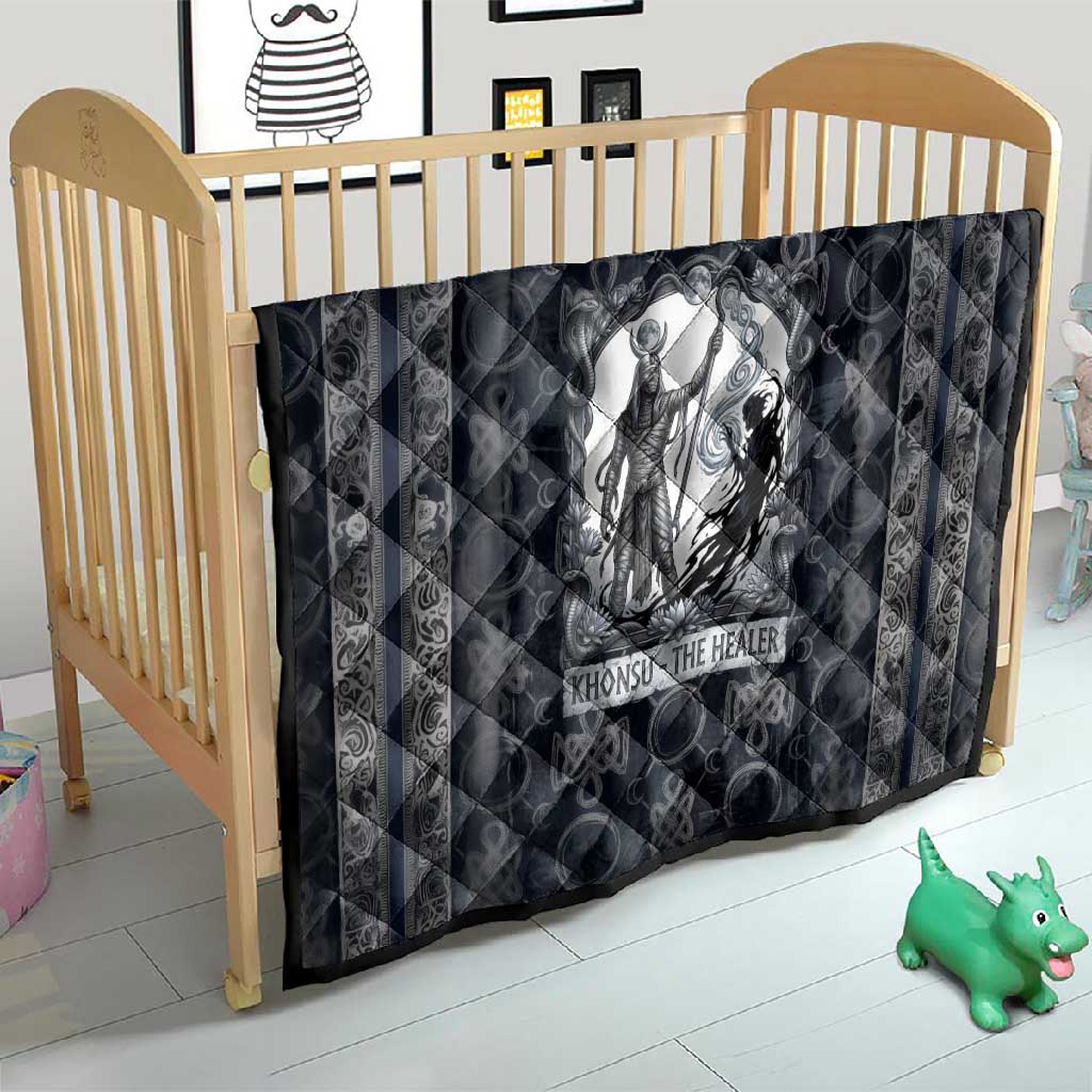 Khonsu Ancient Egyptian Quilt with Dark Celtic Knot Pattern, Baboon Guardian Symbol, and Moon Healer Motif - African Pride