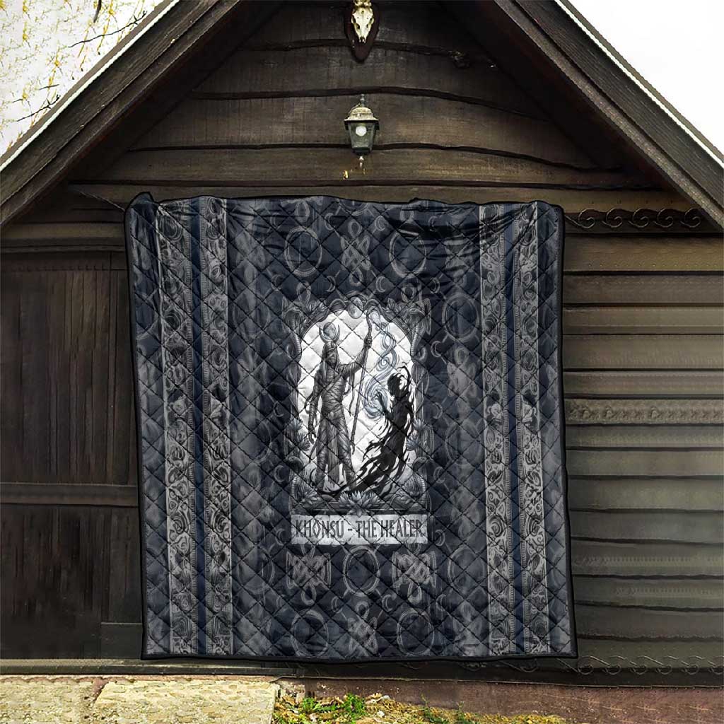 Khonsu Ancient Egyptian Quilt with Dark Celtic Knot Pattern, Baboon Guardian Symbol, and Moon Healer Motif - African Pride