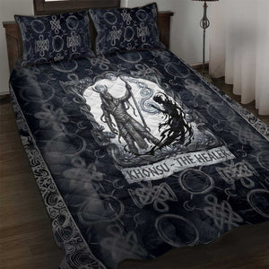 Khonsu Ancient Egyptian Quilt Bed Set with Dark Celtic Knot Pattern, Baboon Guardian Symbol, and Moon Healer Motif - African Pride