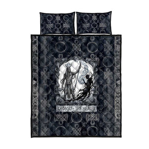 Khonsu Ancient Egyptian Quilt Bed Set with Dark Celtic Knot Pattern, Baboon Guardian Symbol, and Moon Healer Motif - African Pride