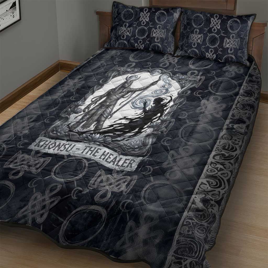Khonsu Ancient Egyptian Quilt Bed Set with Dark Celtic Knot Pattern, Baboon Guardian Symbol, and Moon Healer Motif - African Pride