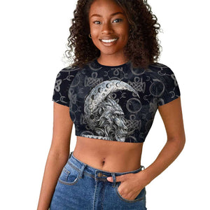 Khonsu Ancient Egyptian Raglan Cropped T shirt with Dark Celtic Knot Pattern, Baboon Guardian Symbol, and Moon Healer Motif - African Pride