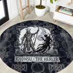Khonsu Ancient Egyptian Round Carpet with Dark Celtic Knot Pattern, Baboon Guardian Symbol, and Moon Healer Motif - African Pride