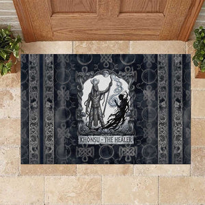 Khonsu Ancient Egyptian Rubber Doormat with Dark Celtic Knot Pattern, Baboon Guardian Symbol, and Moon Healer Motif - African Pride