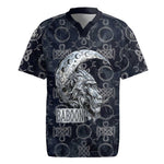 Khonsu Ancient Egyptian Rugby Jersey with Dark Celtic Knot Pattern, Baboon Guardian Symbol, and Moon Healer Motif - African Pride