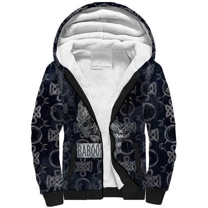 Khonsu Ancient Egyptian Sherpa Hoodie with Dark Celtic Knot Pattern, Baboon Guardian Symbol, and Moon Healer Motif - African Pride