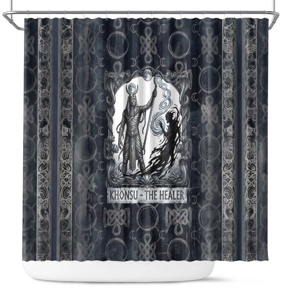 Khonsu Ancient Egyptian Shower Curtain with Dark Celtic Knot Pattern, Baboon Guardian Symbol, and Moon Healer Motif - African Pride