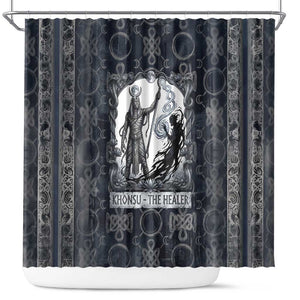 Khonsu Ancient Egyptian Shower Curtain with Dark Celtic Knot Pattern, Baboon Guardian Symbol, and Moon Healer Motif - African Pride