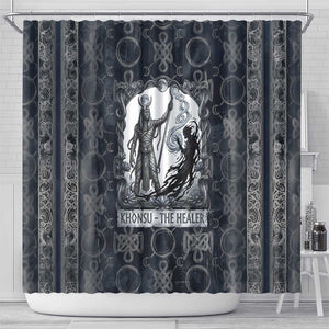 Khonsu Ancient Egyptian Shower Curtain with Dark Celtic Knot Pattern, Baboon Guardian Symbol, and Moon Healer Motif - African Pride