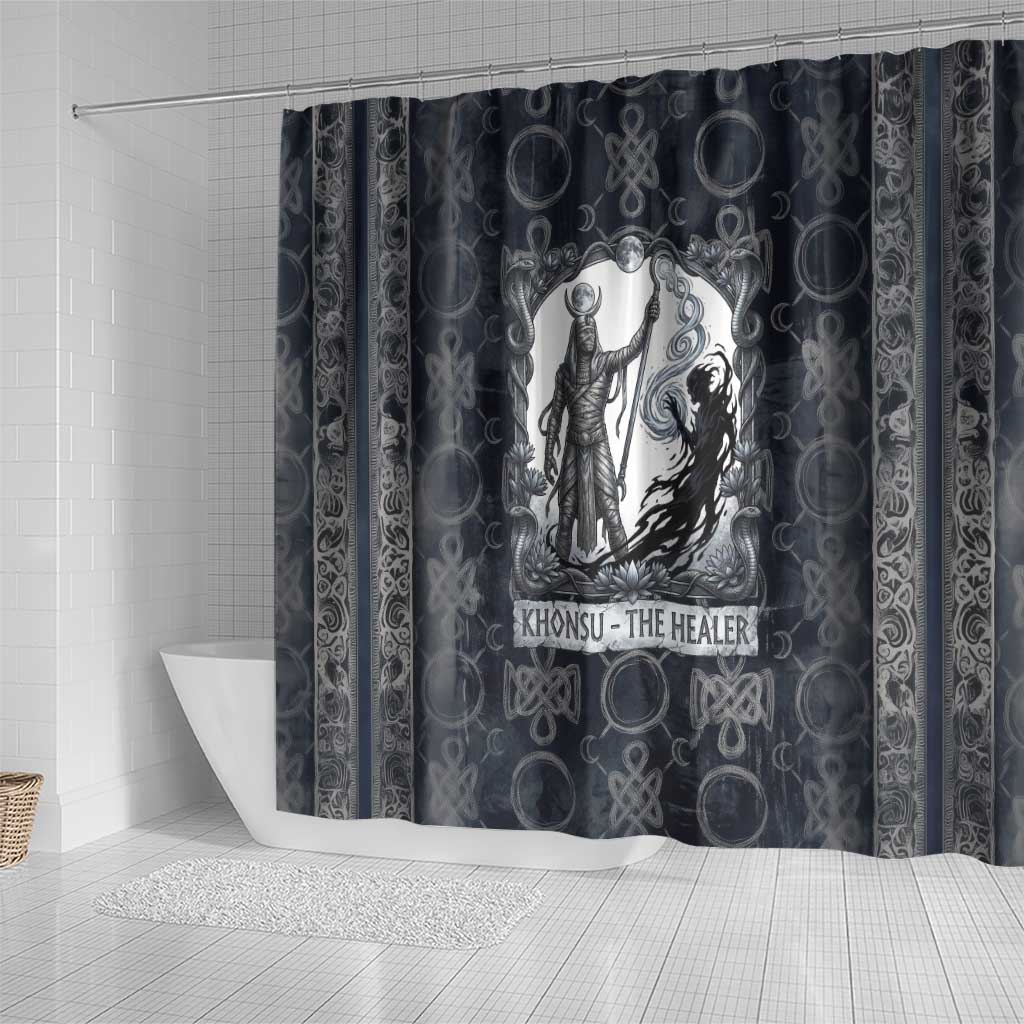 Khonsu Ancient Egyptian Shower Curtain with Dark Celtic Knot Pattern, Baboon Guardian Symbol, and Moon Healer Motif - African Pride