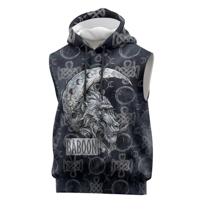Khonsu Ancient Egyptian Sleeveless Hoodie with Dark Celtic Knot Pattern, Baboon Guardian Symbol, and Moon Healer Motif - African Pride