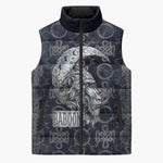 Khonsu Ancient Egyptian Sleeveless Puffer Jacket with Dark Celtic Knot Pattern, Baboon Guardian Symbol, and Moon Healer Motif - African Pride