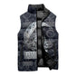 Khonsu Ancient Egyptian Sleeveless Puffer Jacket with Dark Celtic Knot Pattern, Baboon Guardian Symbol, and Moon Healer Motif - African Pride