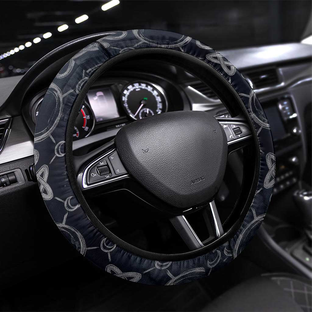 Khonsu Ancient Egyptian Steering Wheel Cover with Dark Celtic Knot Pattern, Baboon Guardian Symbol, and Moon Healer Motif - African Pride