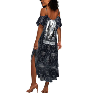 Khonsu Ancient Egyptian Summer Maxi Dress with Dark Celtic Knot Pattern, Baboon Guardian Symbol, and Moon Healer Motif - African Pride
