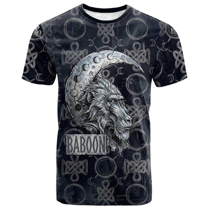 Khonsu Ancient Egyptian T shirt with Dark Celtic Knot Pattern, Baboon Guardian Symbol, and Moon Healer Motif - African Pride