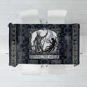 Khonsu Ancient Egyptian Tablecloth with Dark Celtic Knot Pattern, Baboon Guardian Symbol, and Moon Healer Motif - African Pride
