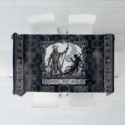 Khonsu Ancient Egyptian Tablecloth with Dark Celtic Knot Pattern, Baboon Guardian Symbol, and Moon Healer Motif - African Pride
