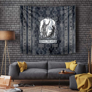Khonsu Ancient Egyptian Tapestry with Dark Celtic Knot Pattern, Baboon Guardian Symbol, and Moon Healer Motif - African Pride