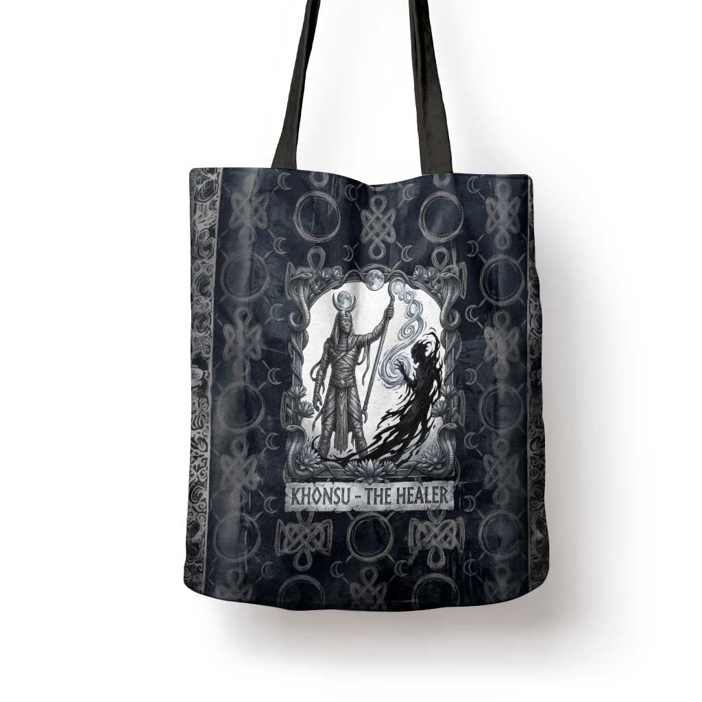 Khonsu Ancient Egyptian Tote Bag with Dark Celtic Knot Pattern, Baboon Guardian Symbol, and Moon Healer Motif - African Pride