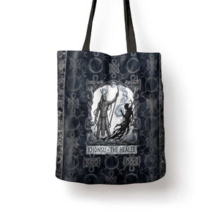 Khonsu Ancient Egyptian Tote Bag with Dark Celtic Knot Pattern, Baboon Guardian Symbol, and Moon Healer Motif - African Pride