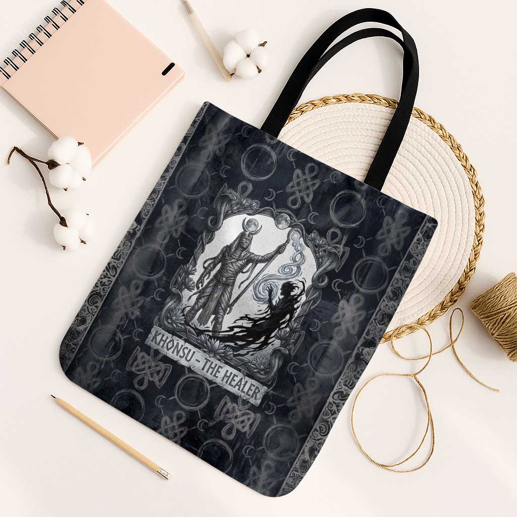 Khonsu Ancient Egyptian Tote Bag with Dark Celtic Knot Pattern, Baboon Guardian Symbol, and Moon Healer Motif - African Pride