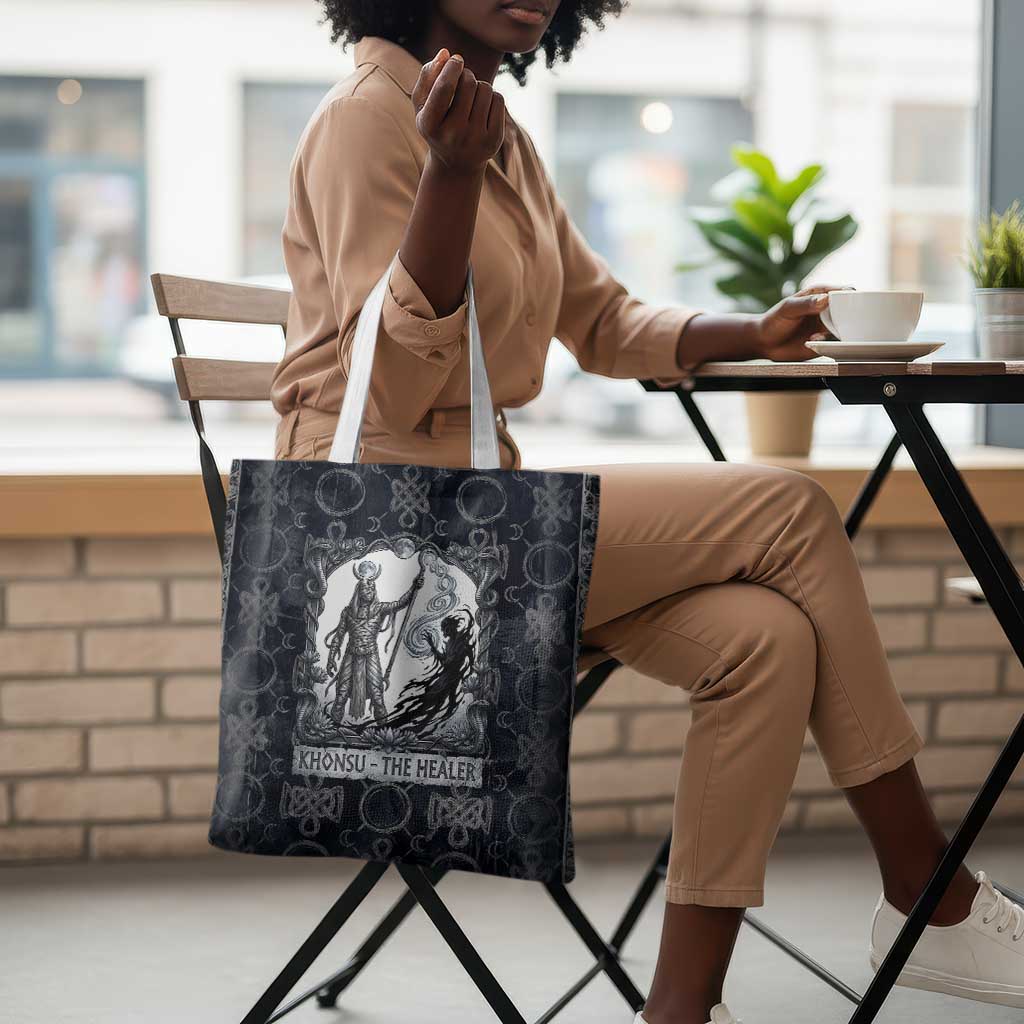 Khonsu Ancient Egyptian Tote Bag with Dark Celtic Knot Pattern, Baboon Guardian Symbol, and Moon Healer Motif - African Pride