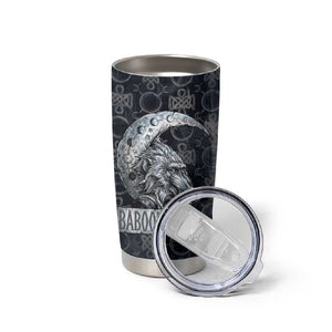 Khonsu Ancient Egyptian Tumbler Cup with Dark Celtic Knot Pattern, Baboon Guardian Symbol, and Moon Healer Motif - African Pride