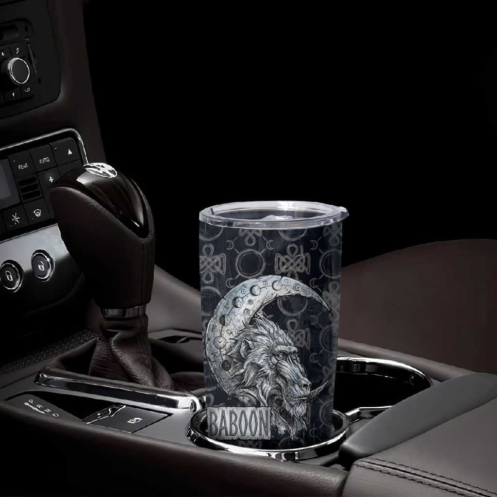 Khonsu Ancient Egyptian Tumbler Cup with Dark Celtic Knot Pattern, Baboon Guardian Symbol, and Moon Healer Motif - African Pride