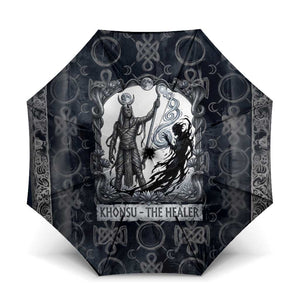 Khonsu Ancient Egyptian Umbrella with Dark Celtic Knot Pattern, Baboon Guardian Symbol, and Moon Healer Motif - African Pride
