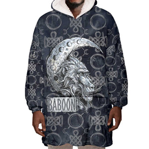 Khonsu Ancient Egyptian Wearable Blanket Hoodie with Dark Celtic Knot Pattern, Baboon Guardian Symbol, and Moon Healer Motif - African Pride